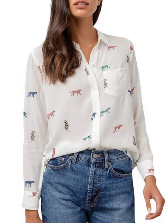 Rails Tops - Rails Kathryn Multi Wild Cats Button Front Shirt Animal Print White NWT New XL